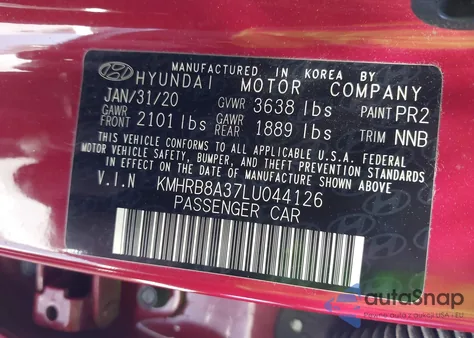 2020 Hyundai Venue Se из США, поврежденный, VIN KMHRB8A37LU044126